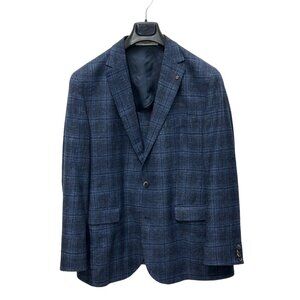 Blue Check Wool/Cotton/Linen Sport Jacket - Baumler